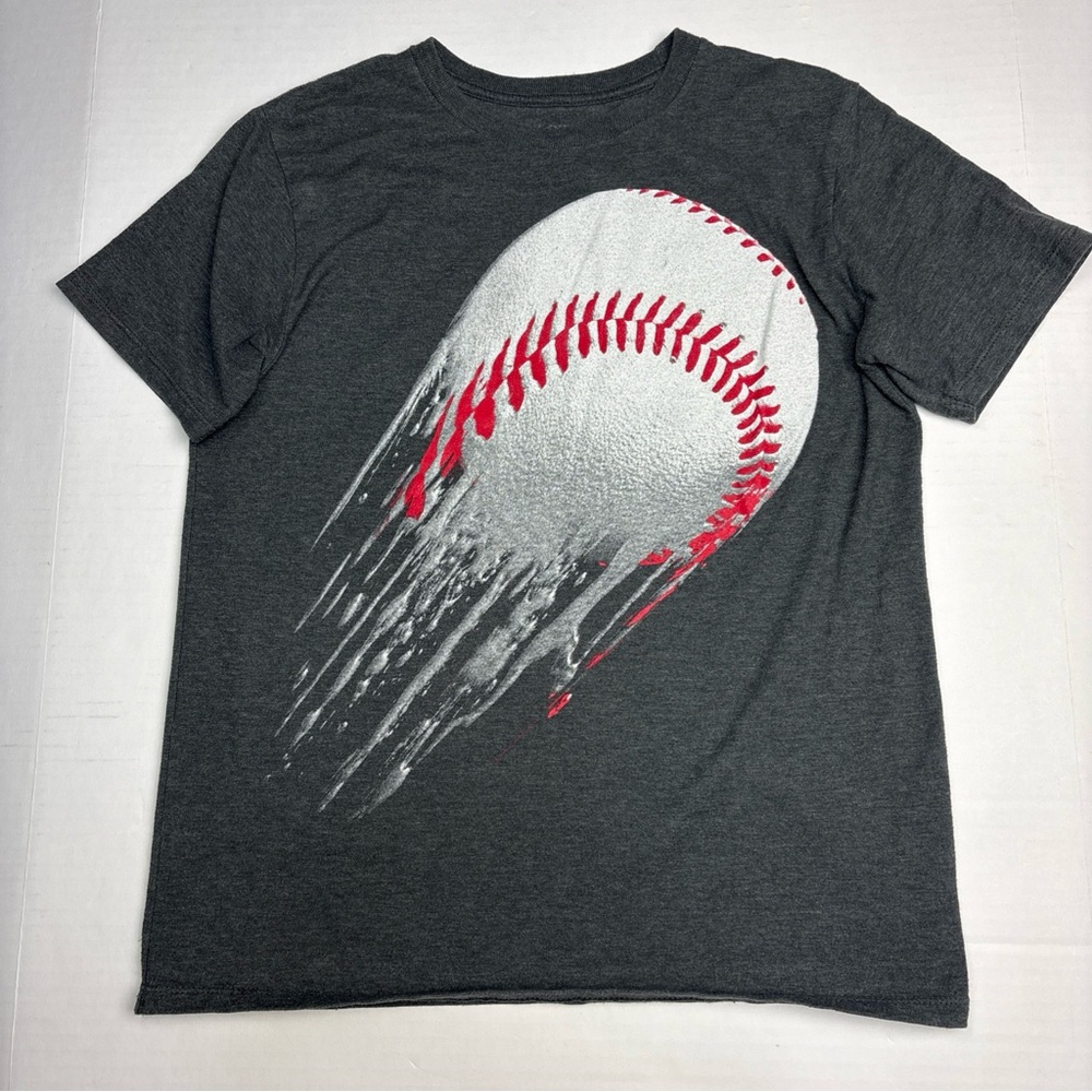 The Childrens Place Boys Large 10 12 T-Shirt Gray Baseball Short Sleeve Cotton